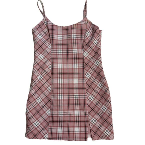 Forever 21 Pink Plaid Mini Dress Bodycon Spaghetti Strap Grunge Y2K 90s Large - Picture 1 of 5